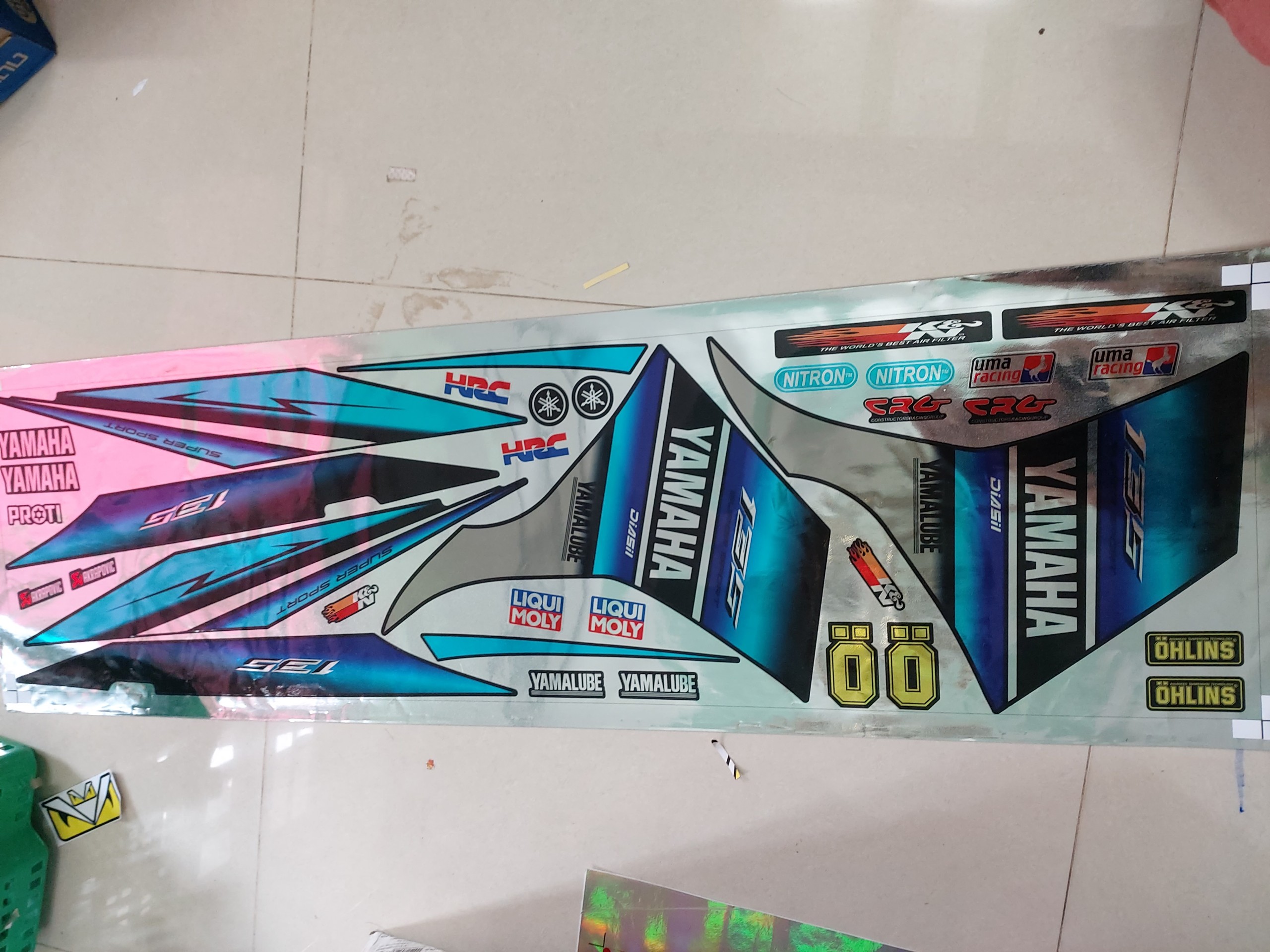 Tem xe exciter 135 xanh dán xe đen decal crom cao cấp