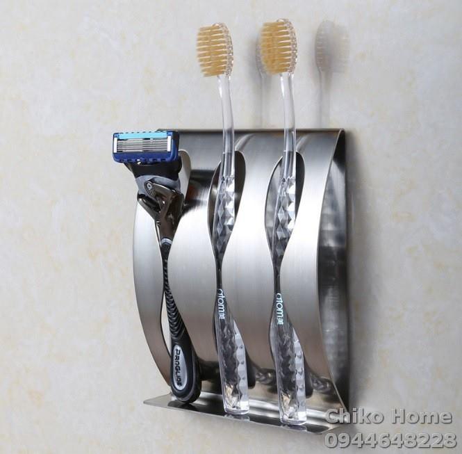 Gá bàn chải, dao cạo dâu Inox dán 3M