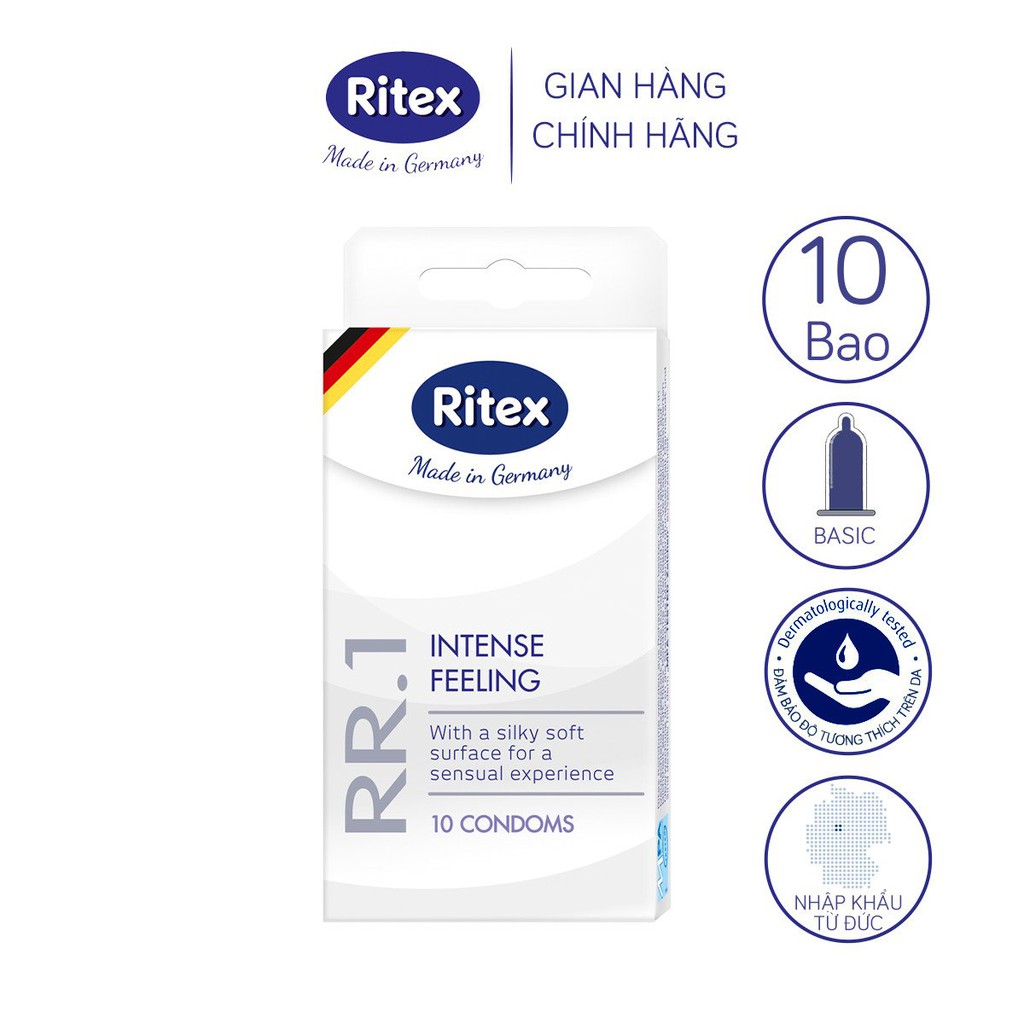 Bao cao su Ritex RR1 trong suốt, mềm mịn, siêu bền hộp 10 bao - Hàng nhập khẩu chính hãng- RR002