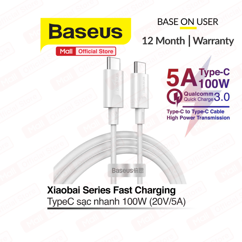Cáp sạc nhanh siêu bền Baseus Xiaobai Series Type-C 100W (20V/5AType C Quick Charging & Sync Data TPE Cable) dài 15m