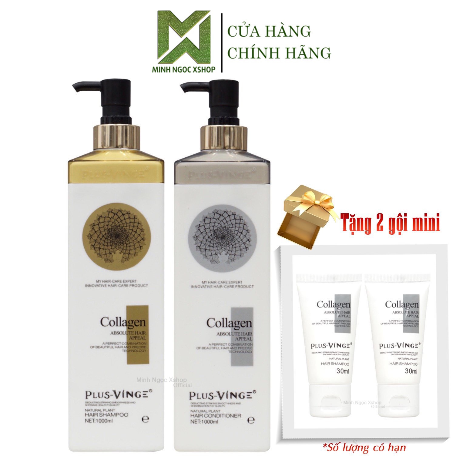 Dầu gội xả phục hồi, chống rụng kích mọc tóc Plus Vinge Collagen 1000ML
