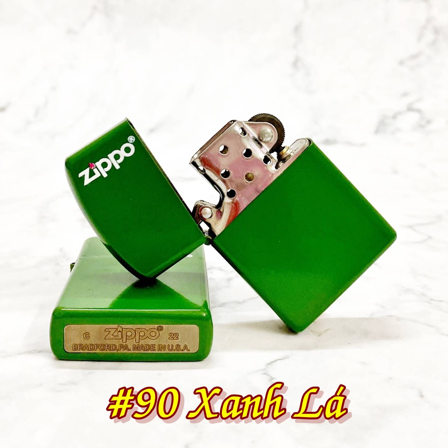 BẬT LỬA ZIPPO SƠN TĨNH ĐIỆN CÓ MỘC ĐÁY MÀU XANH LÁ