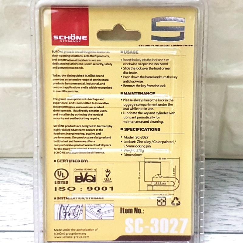 Khóa đĩa xe máy chống trộm SCHONE SC-3027 Bạc ( GERMANY)