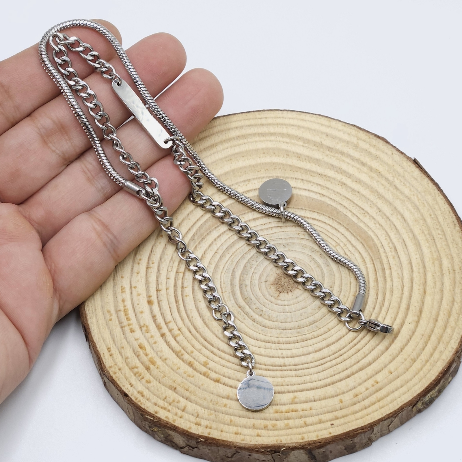 Men's titanium chain bracelet with round chain personality style single and double chain