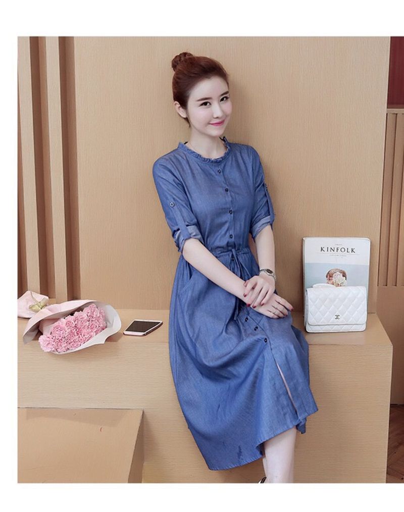 [Hcm]Jean Dress with Round Neck