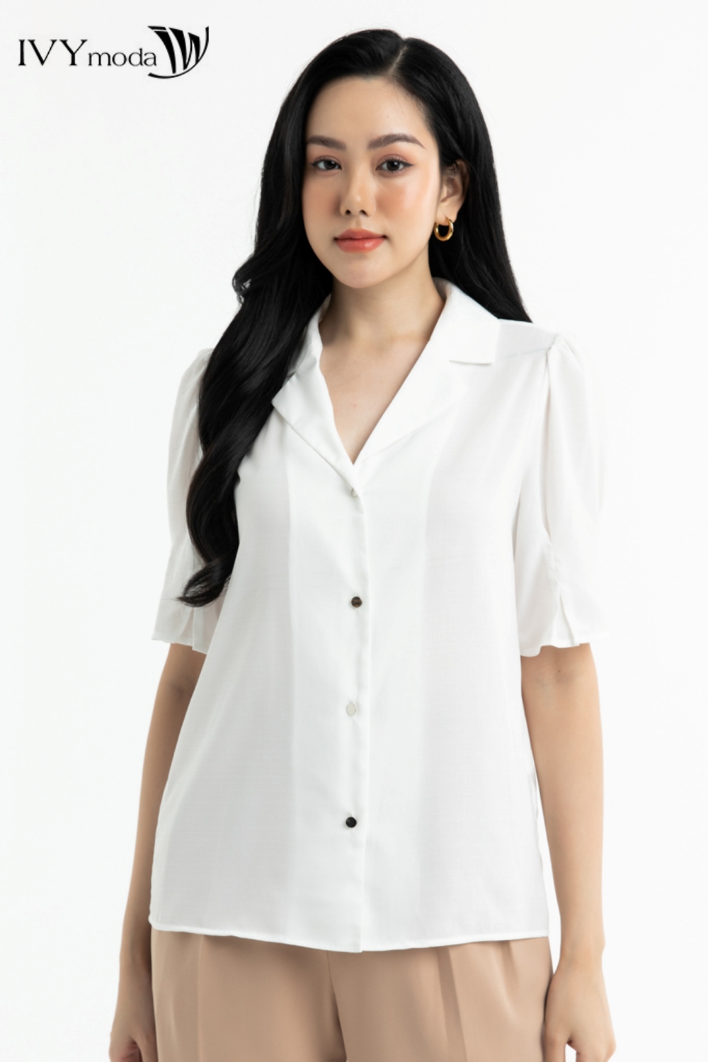 Áo sơ mi lụa cổ bẻ 2 ve ivy moda ms 16m7400