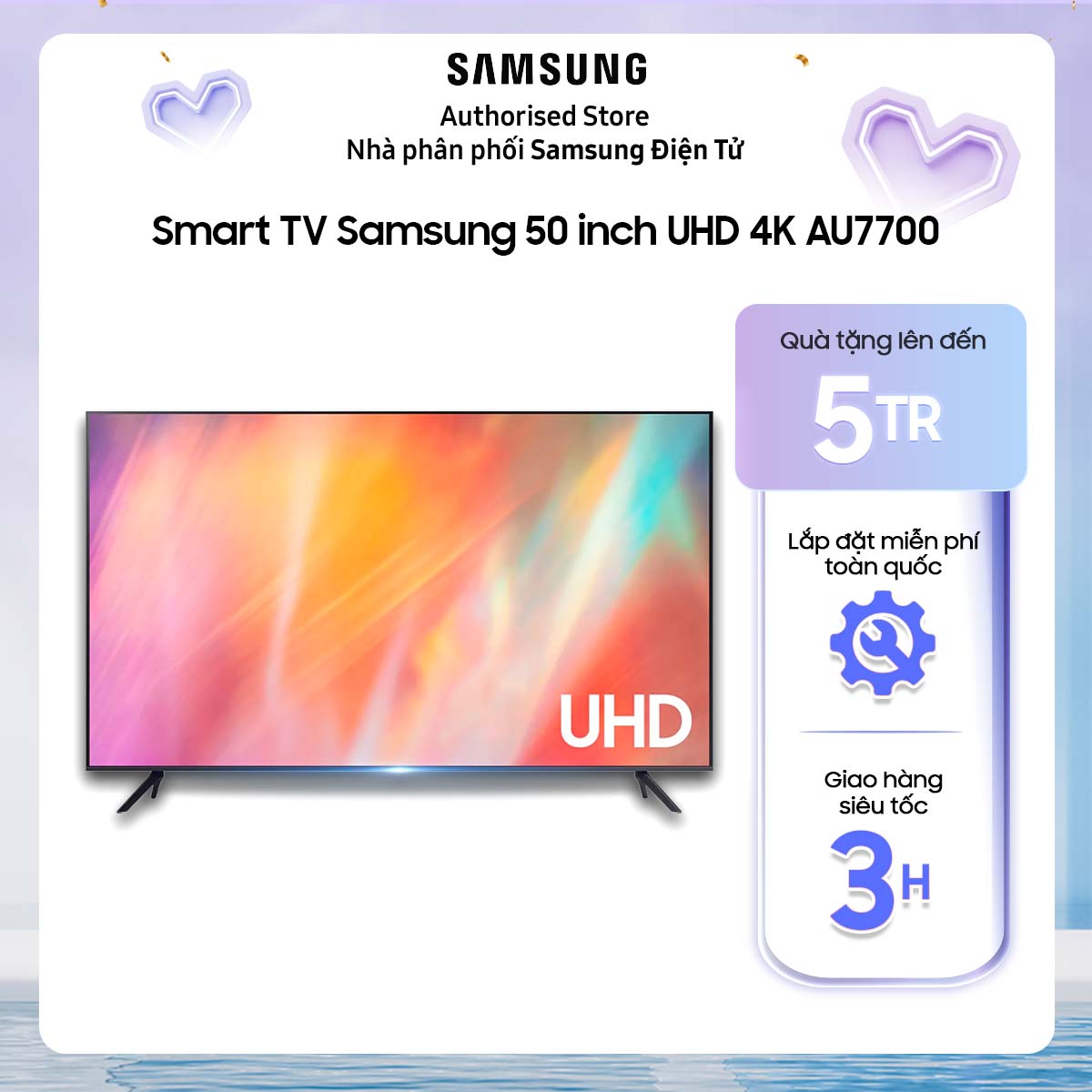 [Giao hàng và lắp đặt nội thành phố HCM trong 2H] 50AU7700 - Smart Tivi Samsung Crystal UHD 4K 50 inch UA50AU7700 UA50AU7700KXXV