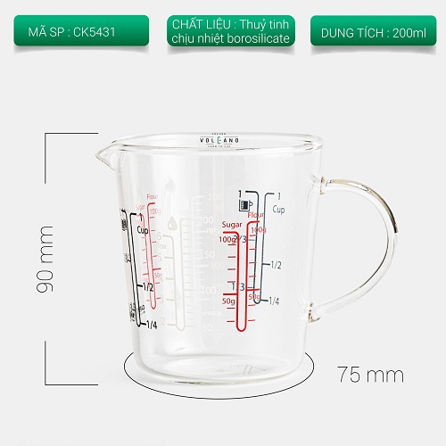 Ly đo ml, ly đong, ly có vạch ml 200ml Cafede Kona