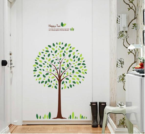 [HCM]Decal trang trí tường - Cây lá hình tròn Xinh xắn. Decal in trên chất liệu PVC có keo sẵn ở mặt sau chỉ cần lột ra và dán có thể lau chùi bằng nước công nghệ in rõ nét không bay màu.