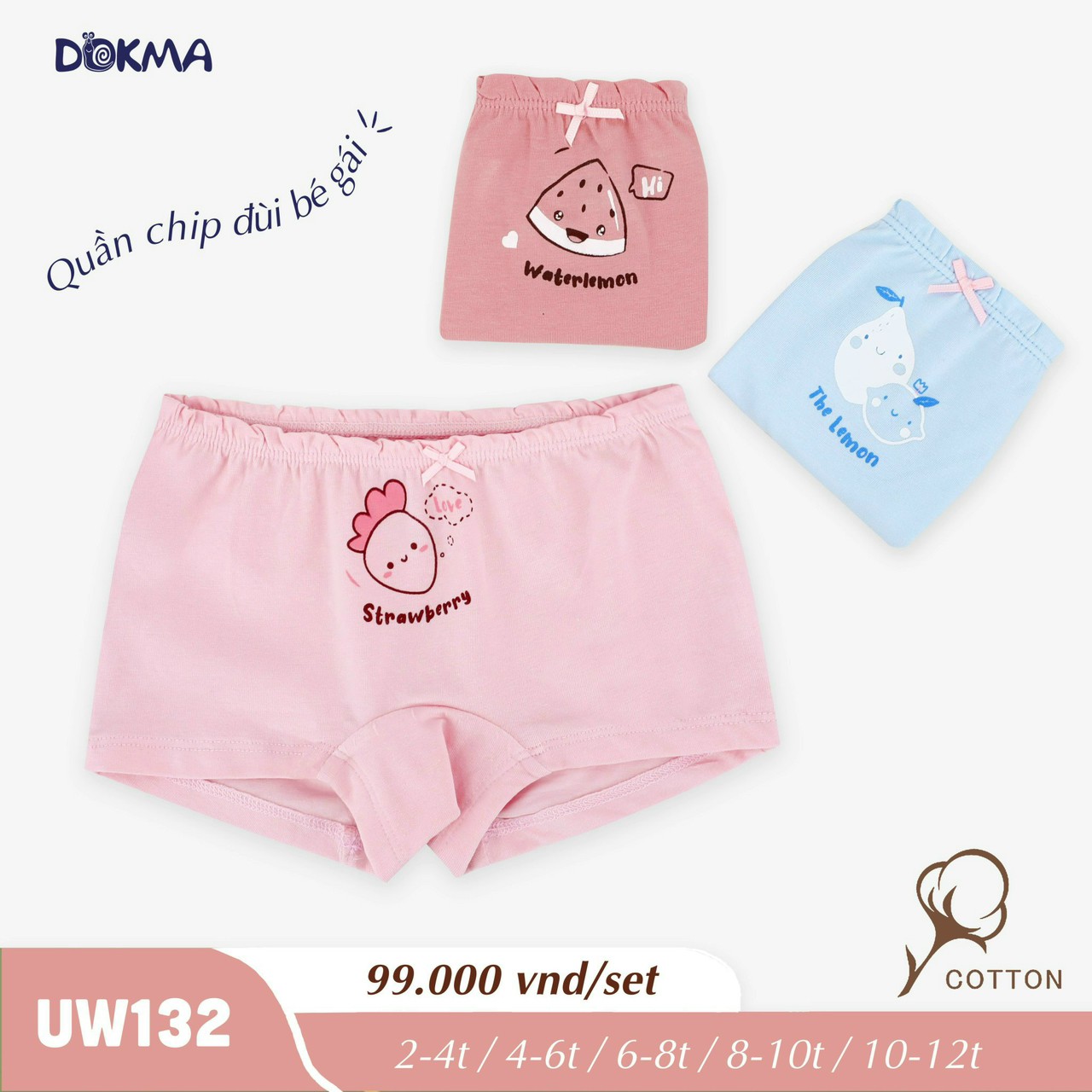 Set 3 quần chip đùi bé gái Dokma (11-35kg)