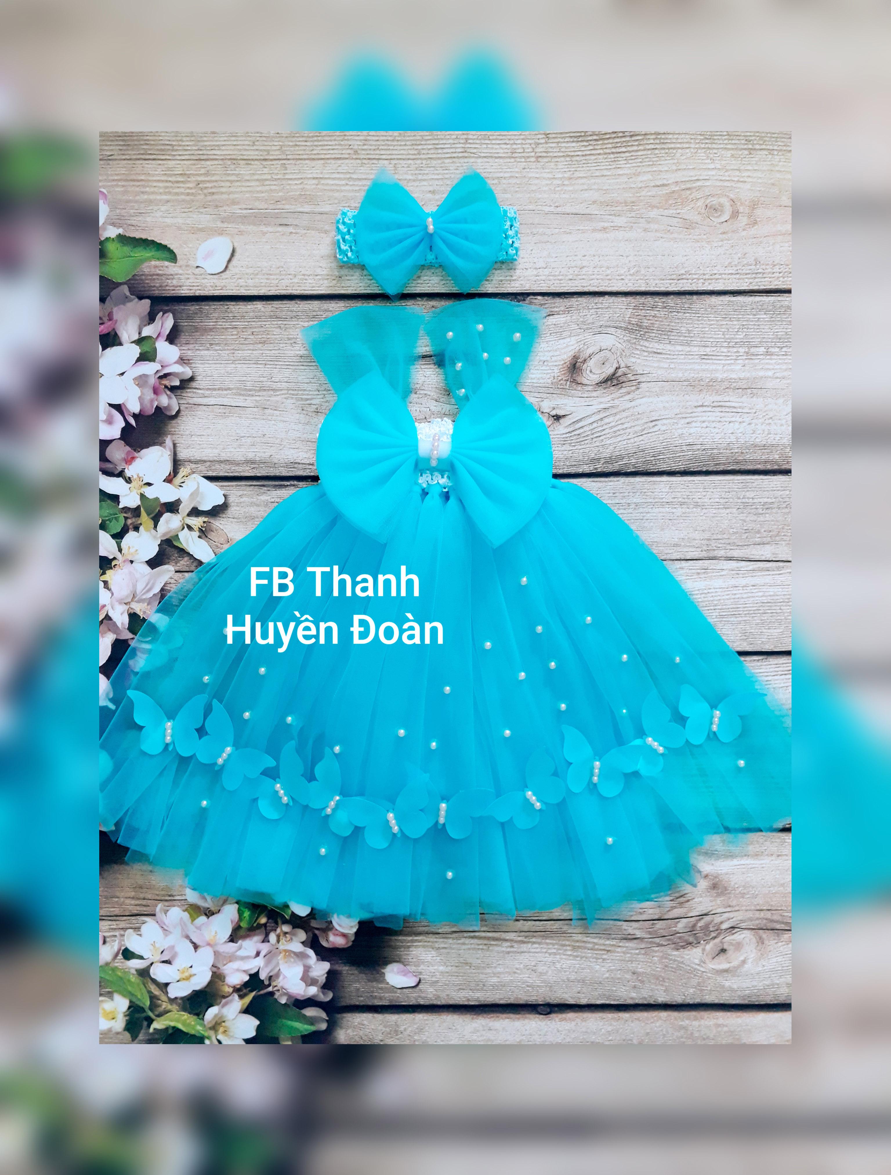 Váy tutu công chúa xanh lam nơ