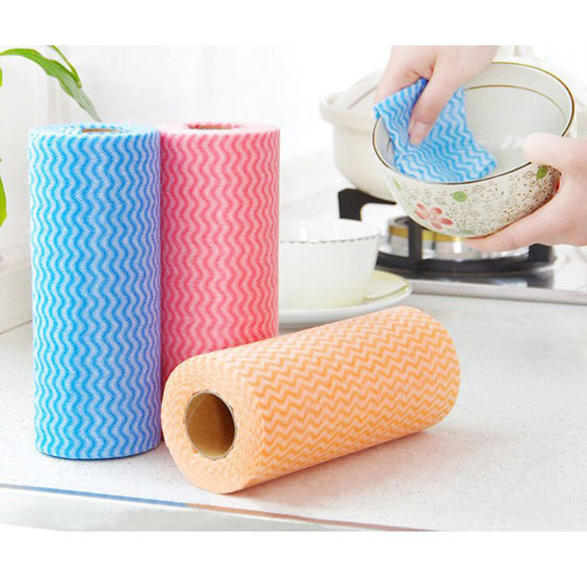 Giấy lau đa năng, Giấy lau bếp, Giấy lau tay cuộn trắng có thể giặt được, Cuộn giấy lau nhà bếp đa năng màu trắng chất liệu an toàn, thấm hút cực tốt, Đồ dùng nhà bếp, Đồ dùng bàn ăn, HUY TUẤN