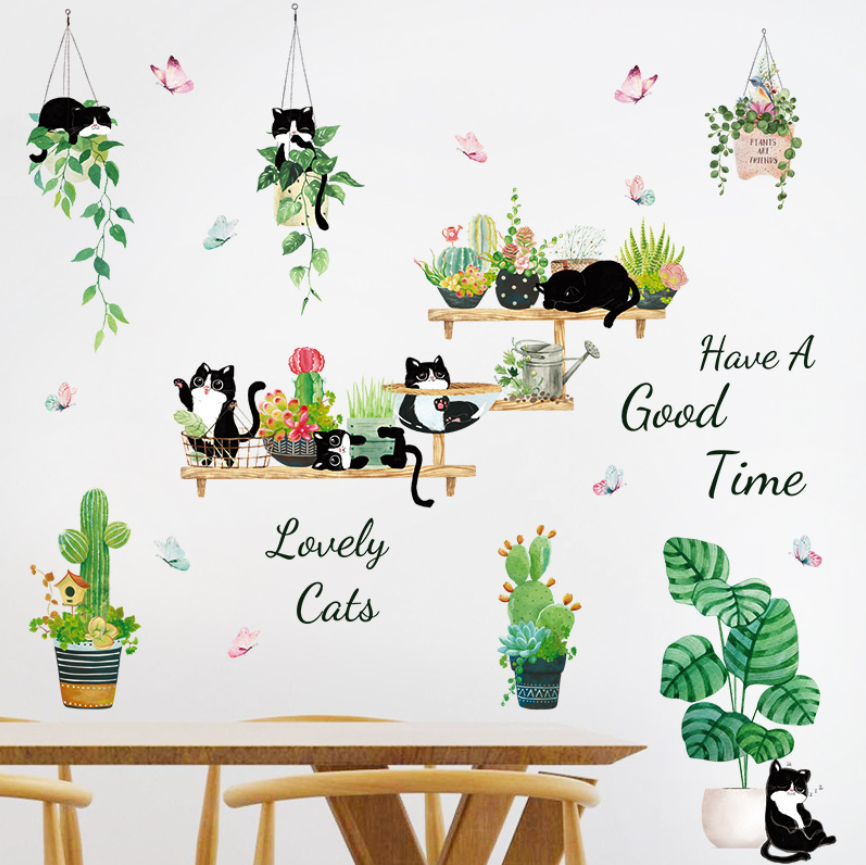 [HCM]Decal dán tường trang trí - NHIÊU CHẬU CÂY LOVELY CAT