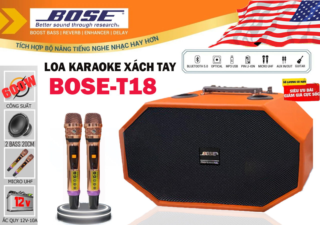 HÀNG NHẬP KHẨU MỸ )Loa Karaoke Xách Tay BOSE T18PRO Kèm 2 Micro ...