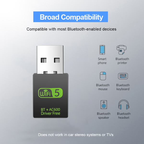[CÓ SẴN] Thiết bị kết nối, USB thu WiFi + BLUETOOTH 600Mbps, có 5G, dùng cho máy bàn laptop, nhỏ gọn, không dây