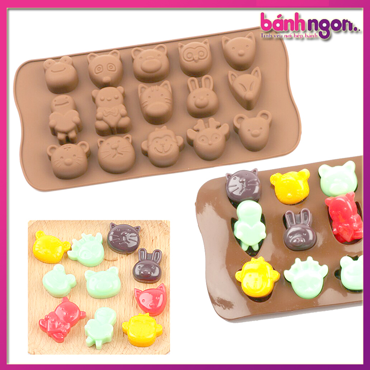 Khuôn Silicon Làm Thạch Kẹo,Rau Câu, Socola Hình 12 Mặt Thú