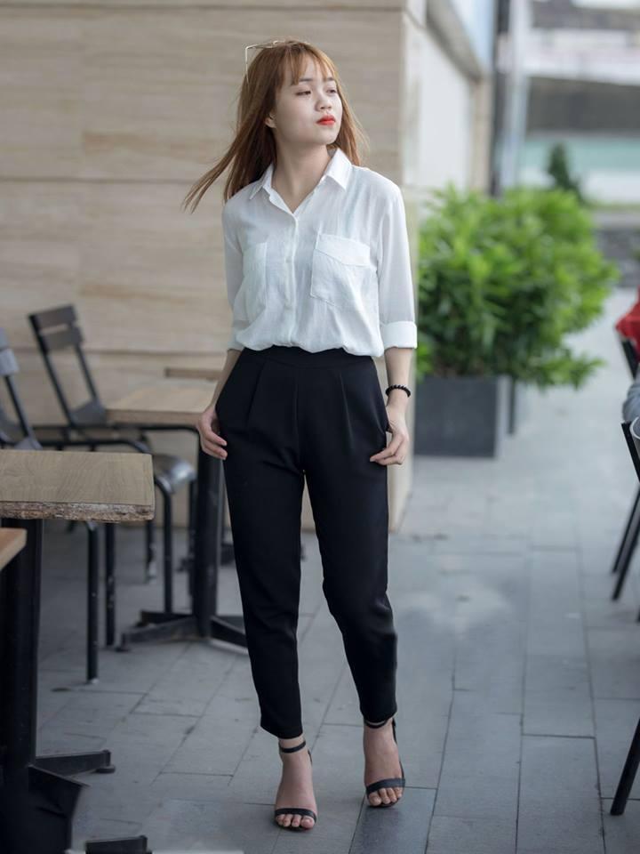 Quần tây nữ mẫu baggy dáng lỡ lật lai màu đen