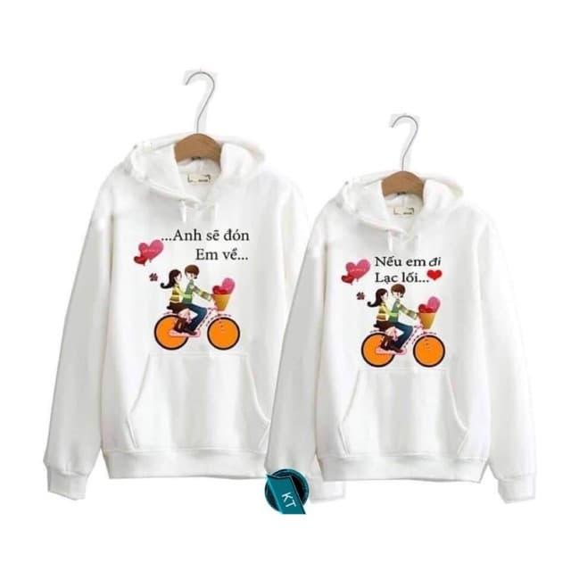 Áo Đôi Hoodie Xe Đạp Đôi Tim Yêu Dễ Thương (2 Chiếc)