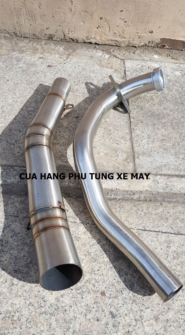 Cổ pô 2 khúc inox 304 mối hàn titan gắn EX 150/ WINNER 150/ WINNER X/ RAIDER FI/ SONIC/ SATRIA gắn lon pô độ họng 51mm