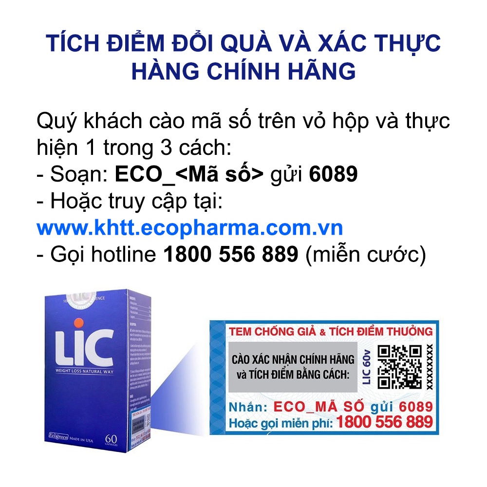 Viên uống LIC giảm cân an toàn (60 viên)