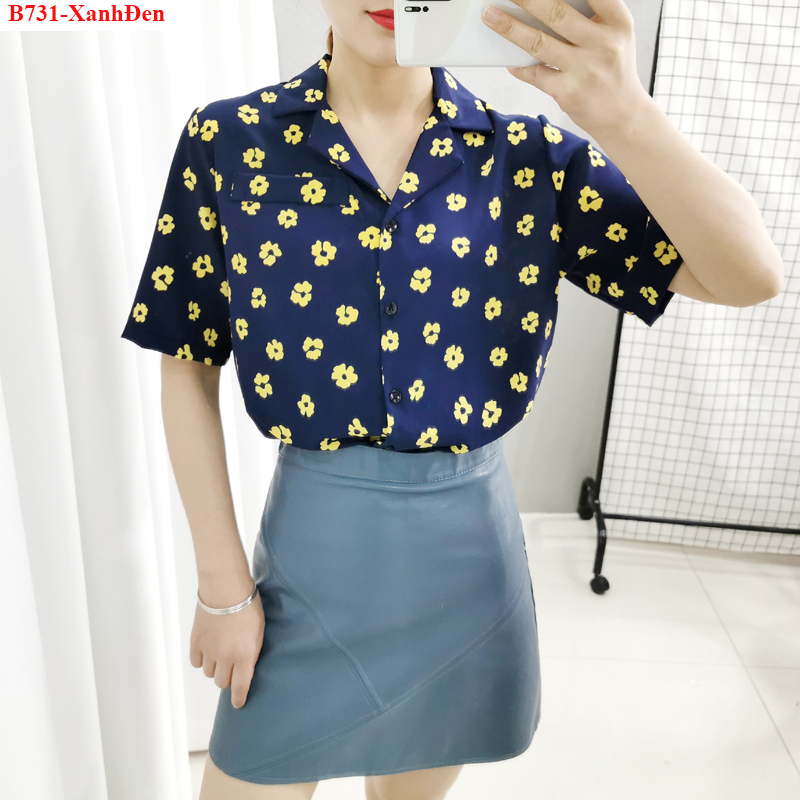 B731- Áo sơ mi hoa cổ vest
