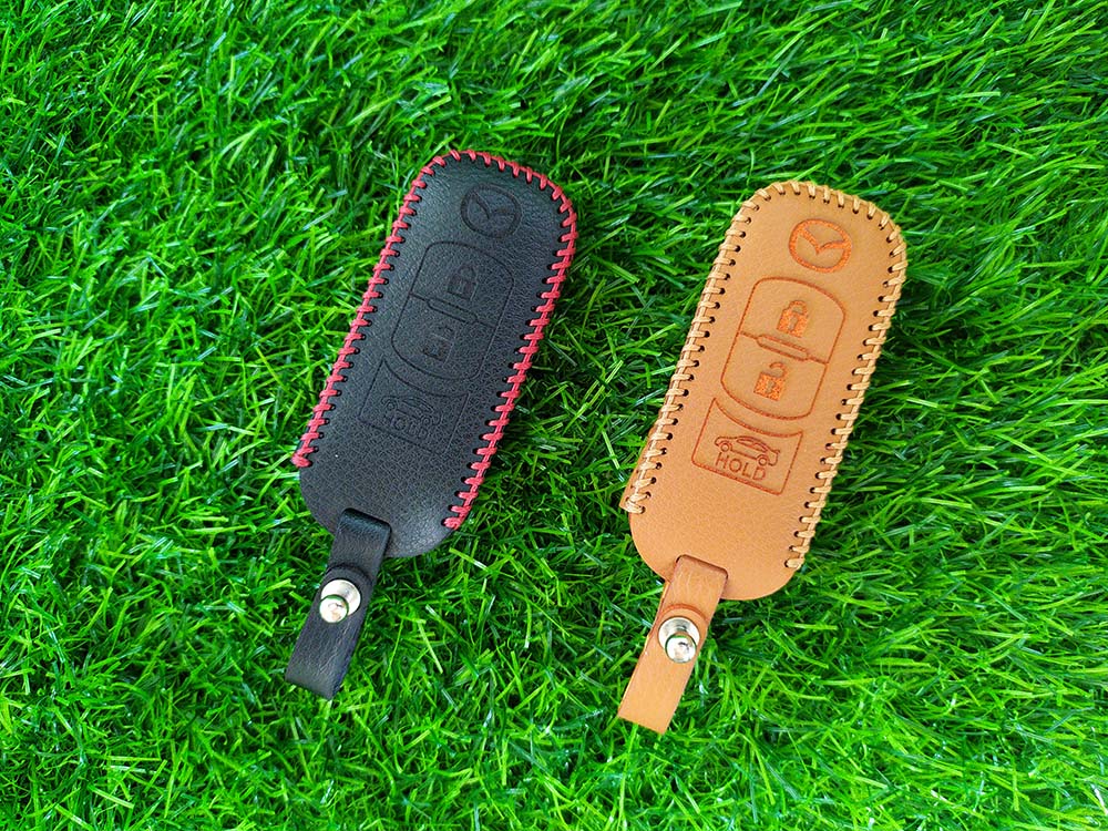 Bao da 3 nút chìa khóa smartkey xe hơi Mazda (Màu nâu)