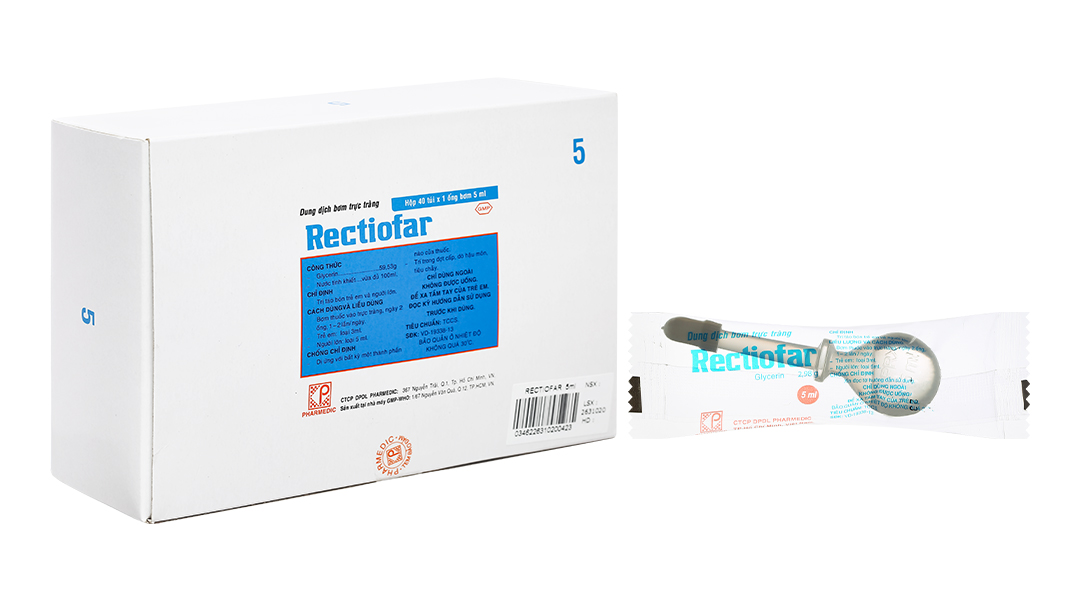 Rectiofar 5ml - bơm trực tràng ngừa táo bón cho người lớn hộp 40 ống