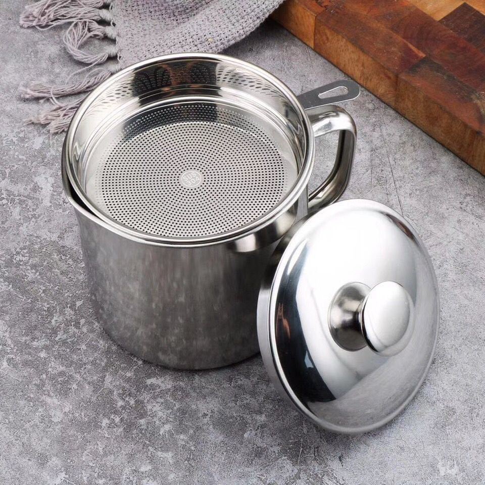 Ca lọc dầu ăn dùng thừa, lọc cua và tạp chất, chất liệu inox - múc nước