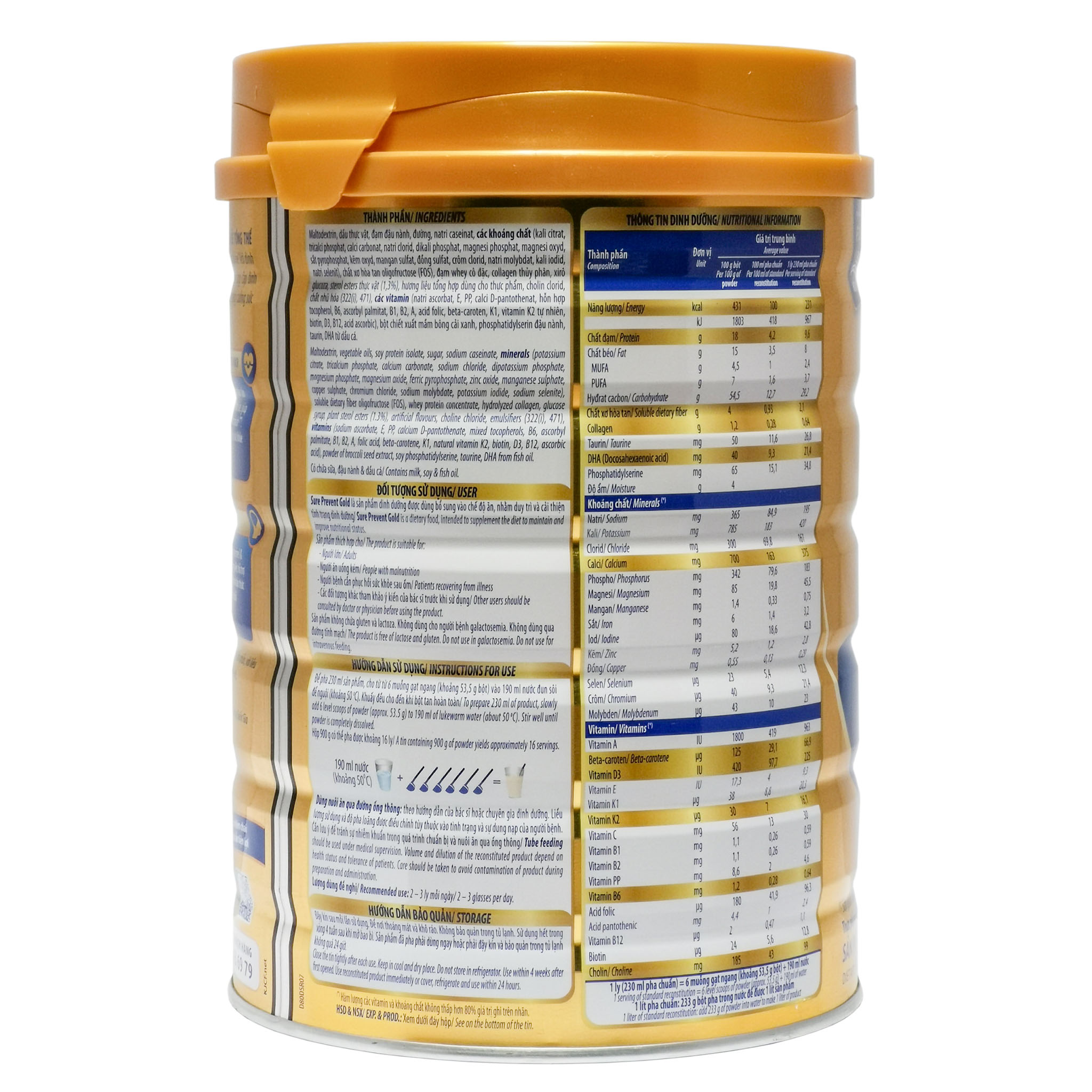 Sữa Bột Vinamilk Sure Prevent Gold Hộp 900g (Dinh dưỡng đủ và tăng cường sức khỏe)