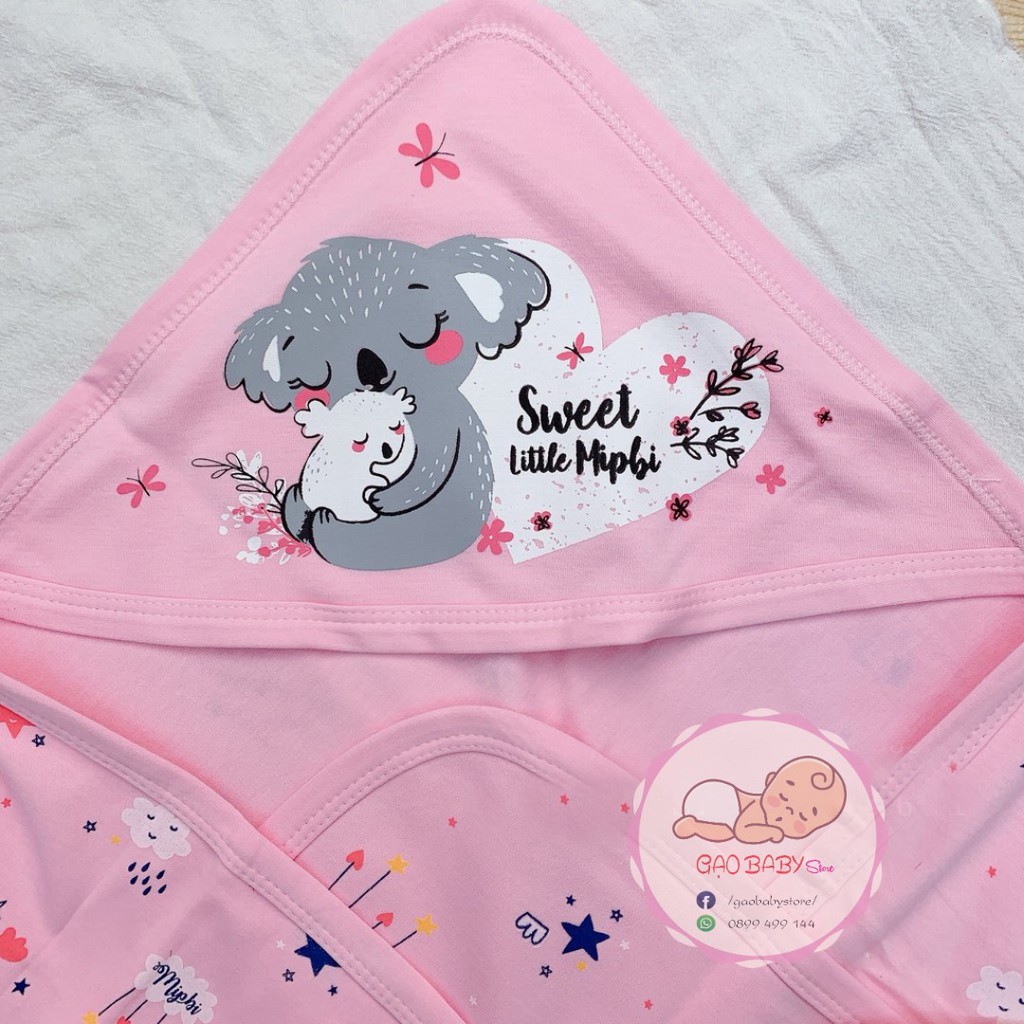 ủ choàng sơ sinh cotton Mipbi 2 lớp cho bé