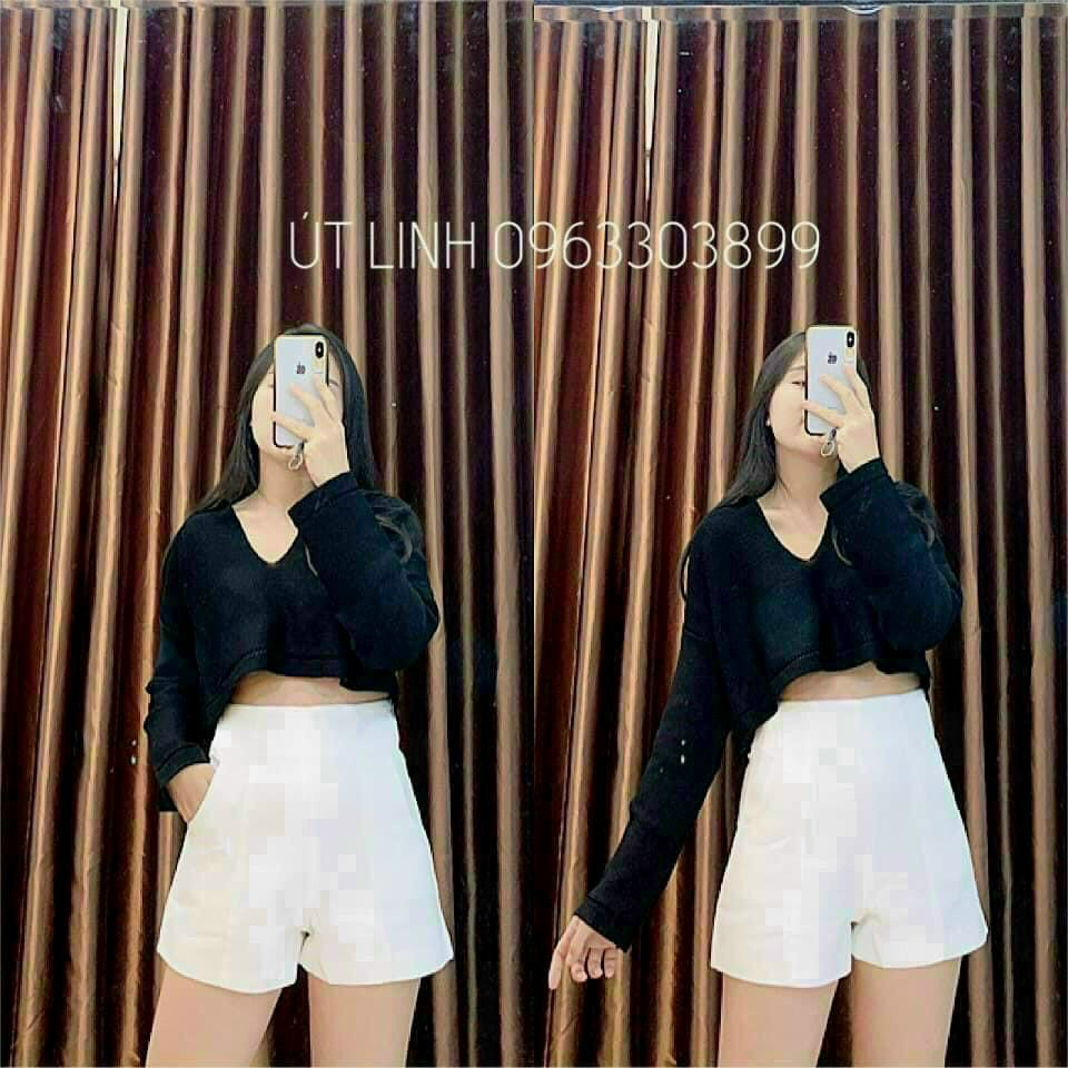 Áo thun croptop cổ trụ tay dài (Có bán thêm áo lót bên trong)