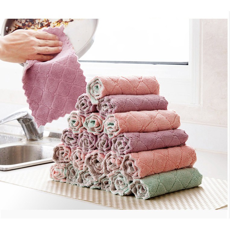 [HCM][SÉT 3 KHĂN] Khăn Lau 2 Mặt Siêu Thấm Tốt