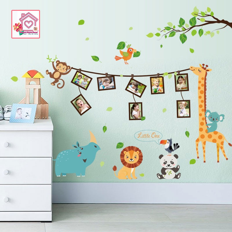 Decal dán tường Động vật Khung Tranh bé trai bé gái SK9206 trang trí tường phòng khách phòng ngủ - Sticker - Miếng dán tường - Hình dán