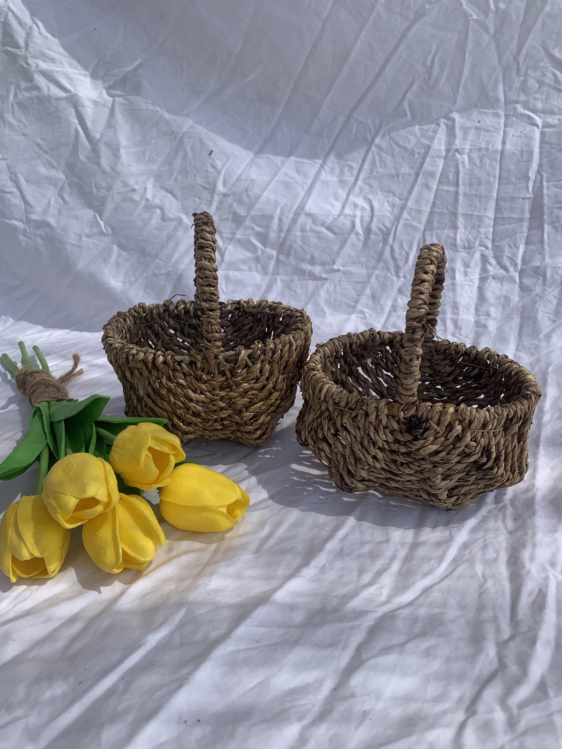 Giỏ cói Mini decor studio, đựng chậu hoa nhỏ trang trí