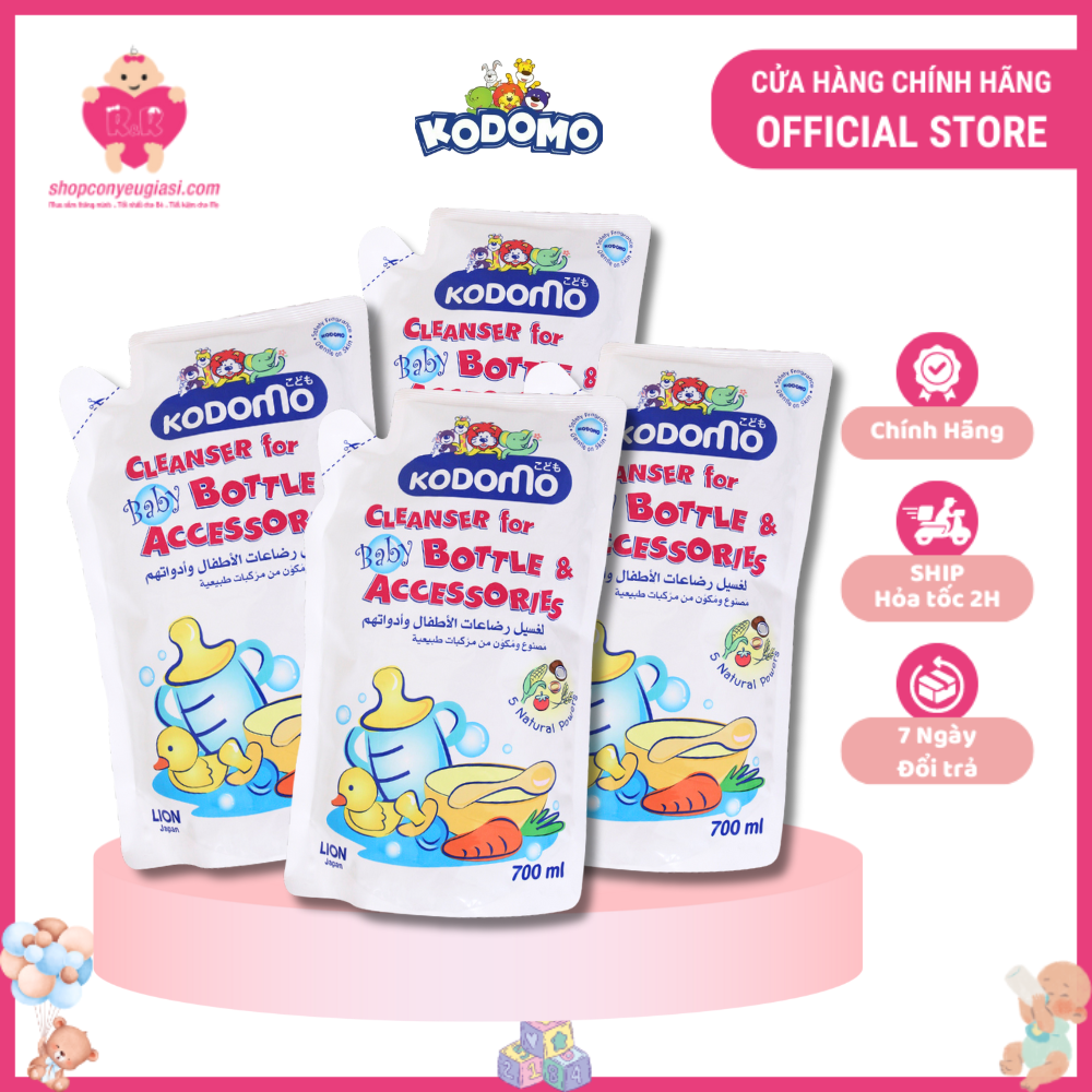Combo 4 Bịch Nước Rửa Bình Sữa Kodomo 700ml/Túi