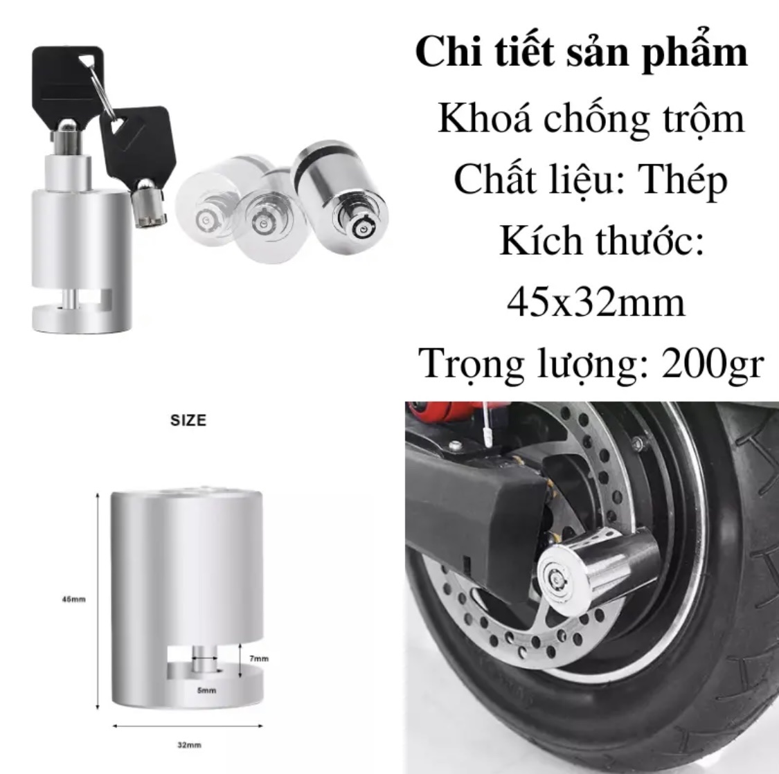 Ổ khóa đĩa chống trộm inox xe máy , xe đạp
