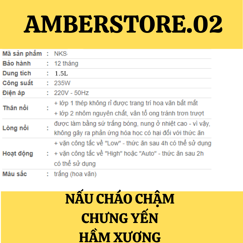 [HCM] - Nồi Nấu Cháo Chậm Đạt Tường 1.5L - Lõi Sứ Cao Cấp