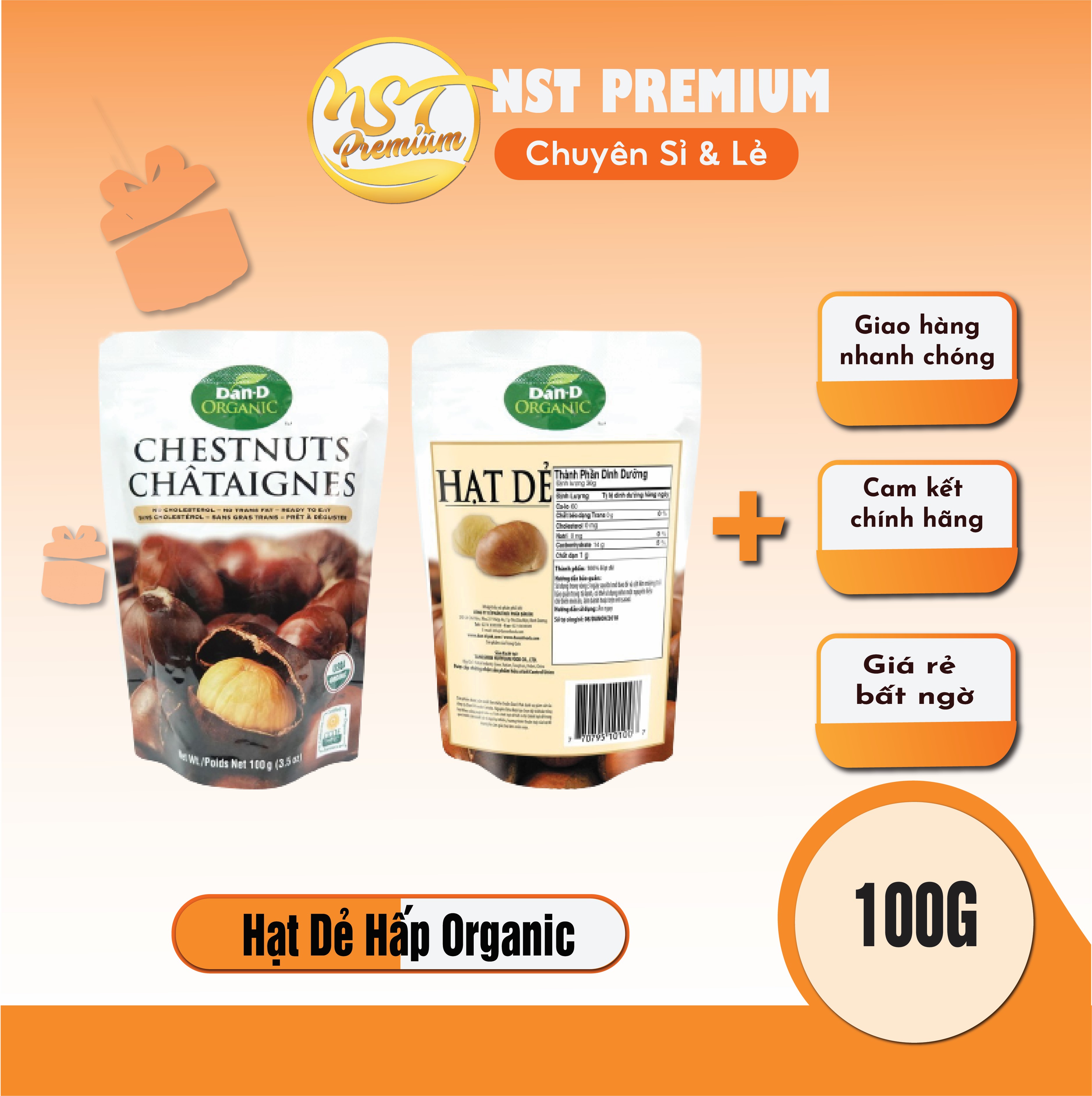 [HCM] Hạt dẻ hấp chesnut organic 100GR DAN.D PAK hấp sẳn ăn liền