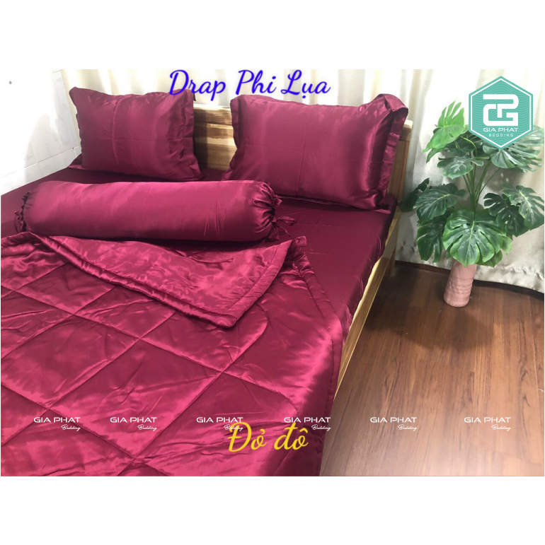 Bộ ga gối, Ga trải giường Phi lụa cao cấp 5 món ( 1 ga + 1 mền + 2 vỏ gối nằm + 1 vỏ gối ôm )