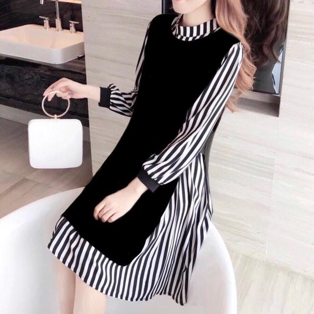 Set sọc đen phối áo đen