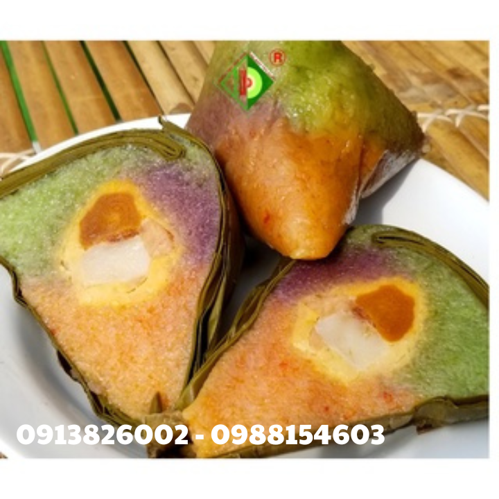 Bánh Ú Ba Màu nhân mặn (Bánh ú Sắc)  [Bánh tét Trà Cuôn Hai Lý tại Trà Vinh]