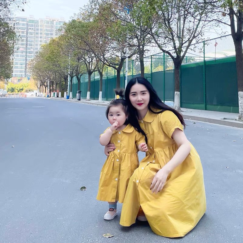 [HCM]Đầm suông vàng cho mẹ và bé DN395