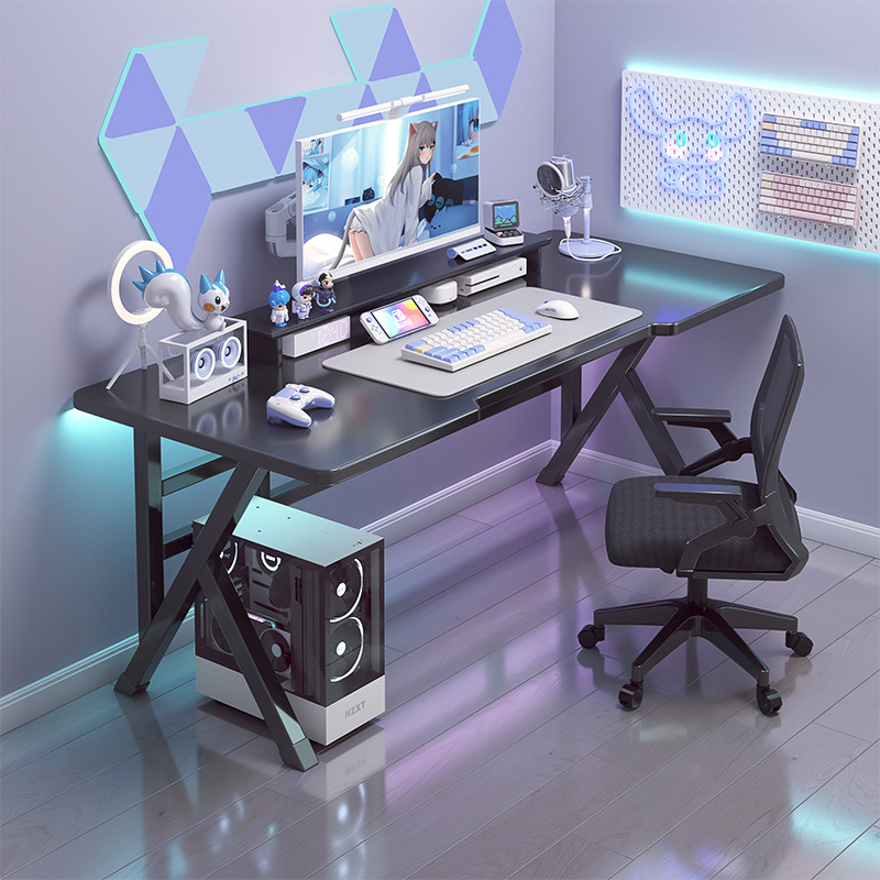 Bàn gaming chữ K cao cấp kích thước 1m4 để máy tính, laptop, ngồi livestream, Bàn làm việc, bàn học chơi game hộp sắt 4x4cm có 2 thanh đỡ mặt bàn, mặt gỗ dày 1,5cm