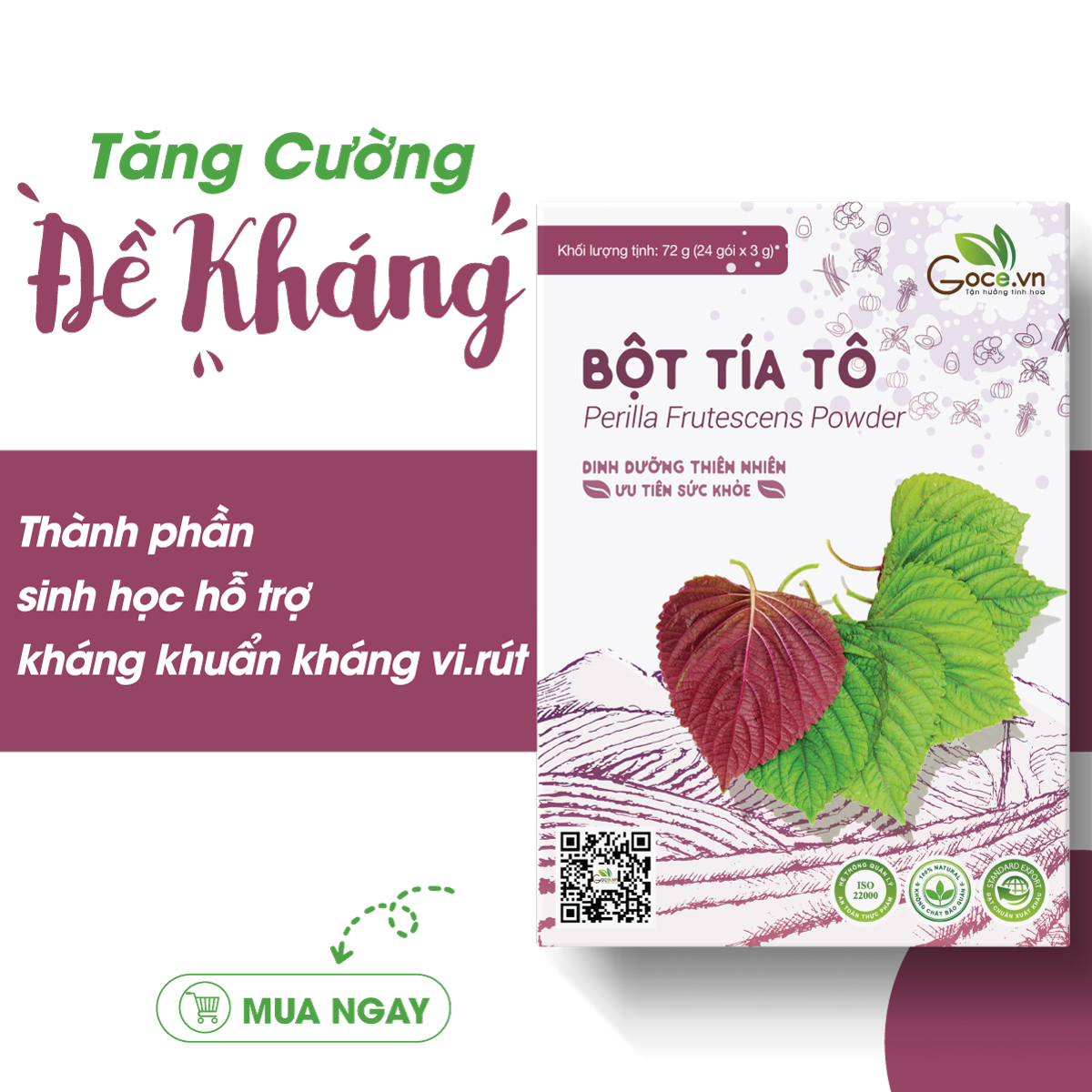 Bột tía tô nguyên chất Goce - 72g (24 gói x 3g)