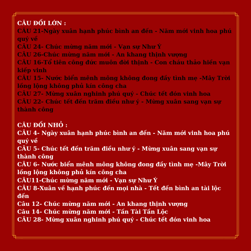 Cặp Câu Đối Đỏ CD02 Trang Trí Tết, Nhiều Mẫu