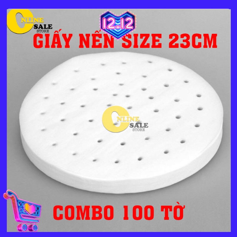 SET 100 tờ giấy nến tròn đục lỗ dùng cho nồi chiên không dầu đường kính 23cm, phụ kiện làm bánh. Giấy nến tròn lót xửng hấp, nồi chiên không dầu, hấp bánh bao