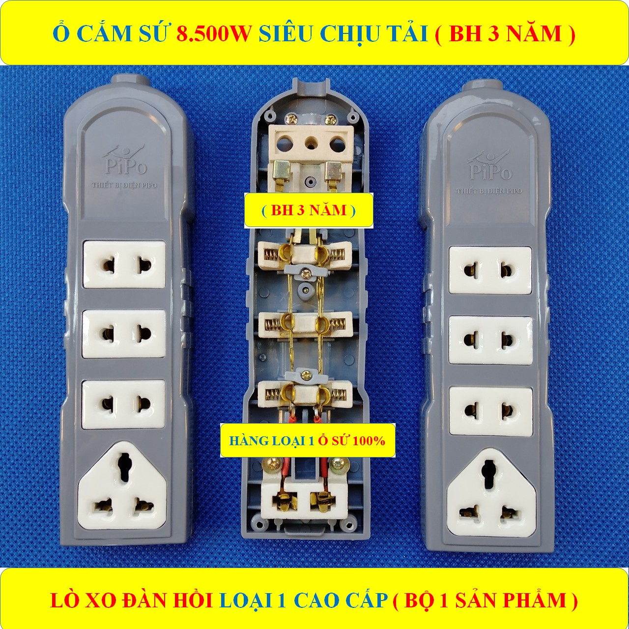 Ổ cắm điện SỨ CHỊU TẢI CAO 8.500W đa năng + (BH 3 NĂM) HÀNG LOẠI 1 CAO CẤP + 4 lỗ cắm SỨ 100% chịu tải, chịu nhiệt (bộ 1 sản phẩm)