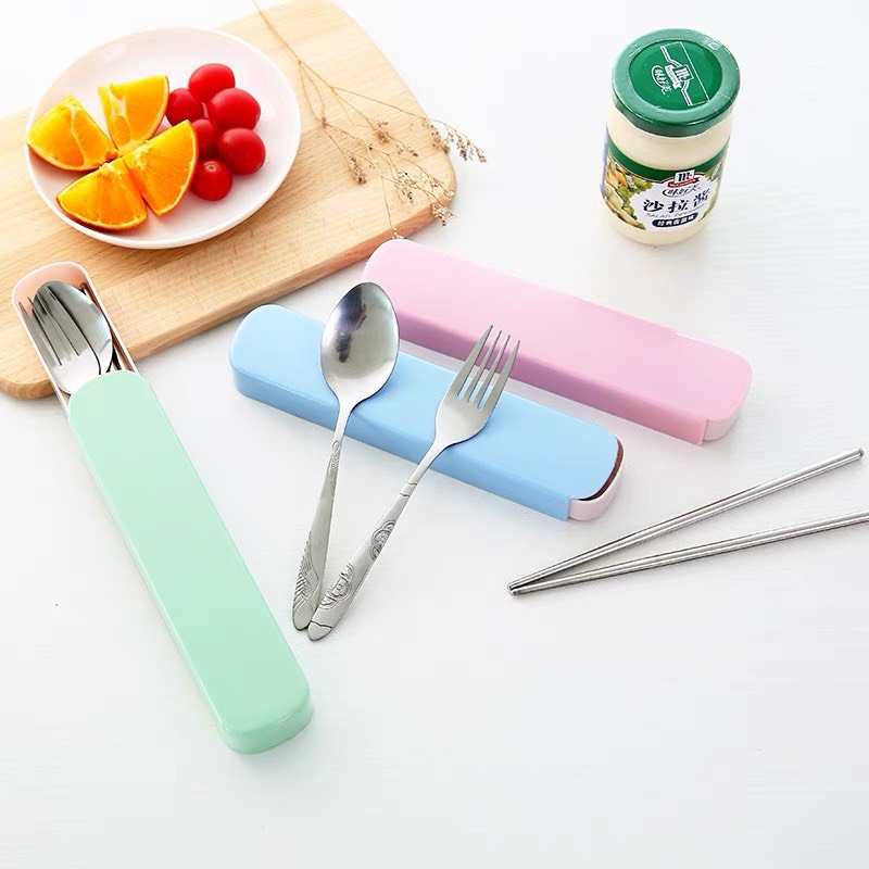 Bộ muỗng đũa nĩa inox cá nhân văn phòng du lịch dễ thương kèm hộp ChiChi BDM02