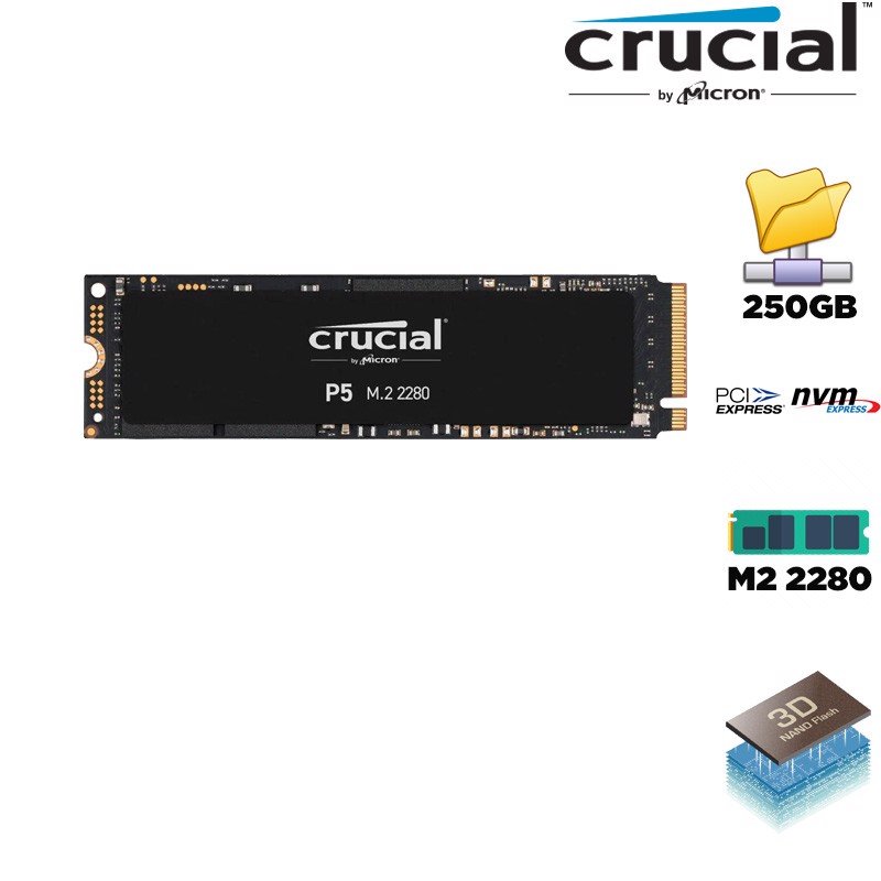 SSD Crucial P5 250GB NVMe PCIe Gen 3x4 M.2 2280 - CT250P5SSD8