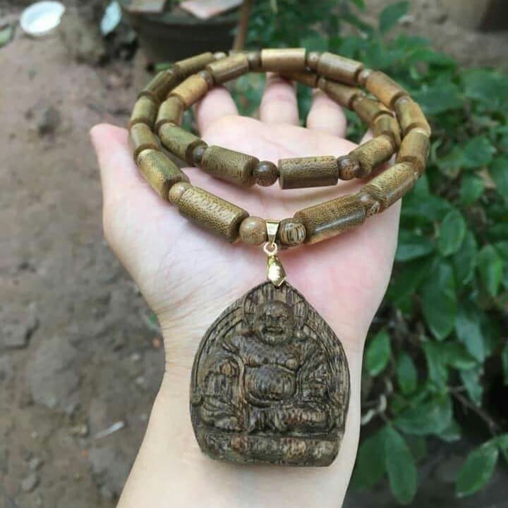Chuỗi vòng gỗ trầm hương mặt bản mệnh tự nhiên đốt trúc thơm vĩnh viễn(mặt tùy chọn)